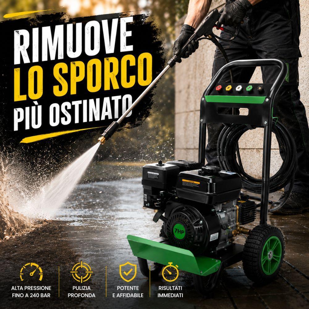 idropulitrice a benzina professionale 7 hp 170 240 bar con tubo alta pressione 10 metri - foto 3 idropulitrice a benzina professionale 7 hp 170 240 bar con tubo alta pressione 10 metri - foto 3