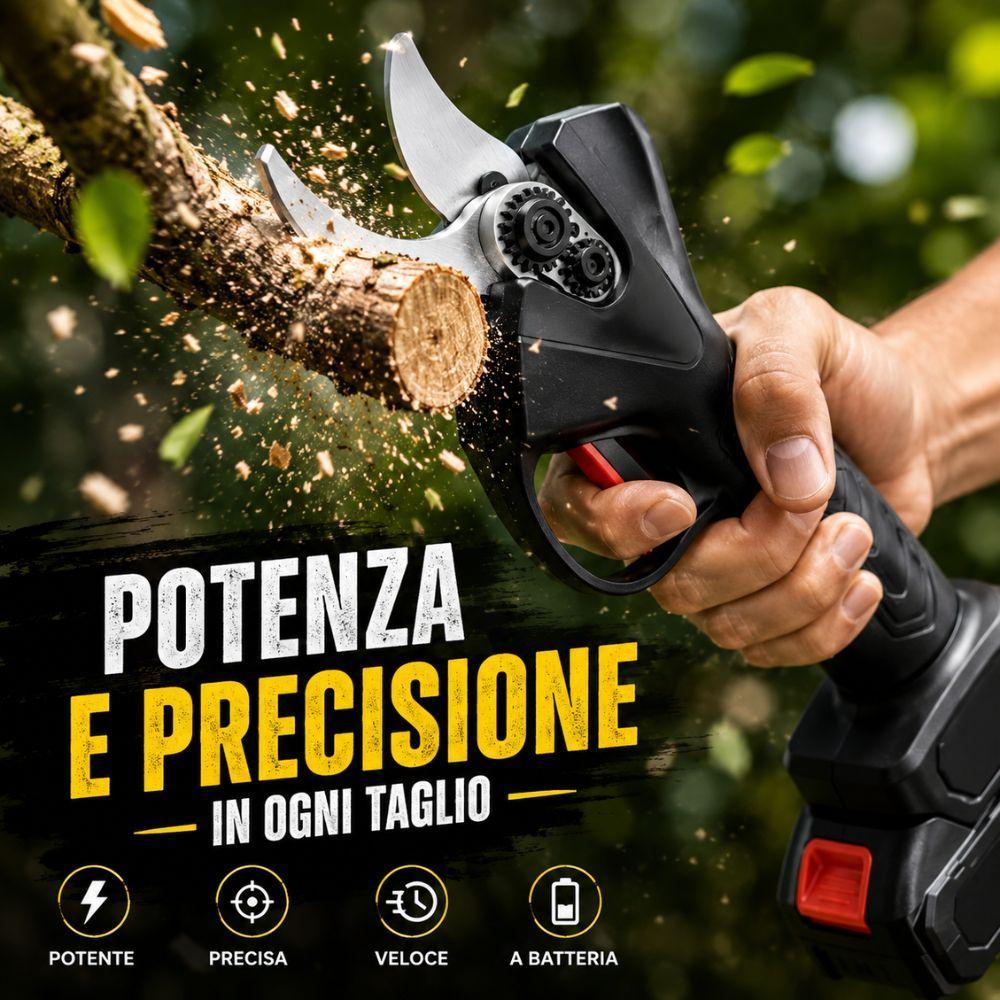 cesoia professionale forbice da potatura elettrica a batteria - foto 2 Cesoia in uso durante il taglio di un ramo
