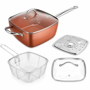 Padella quadrata antiaderente 24 cm con coperchio e accessori set 4 pezzi royalty line copper cook