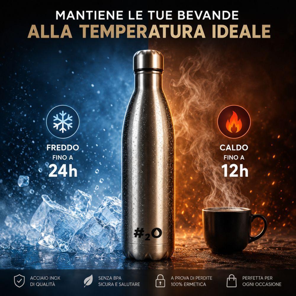Borraccia termica in acciaio inox con custodia rigida protettiva
