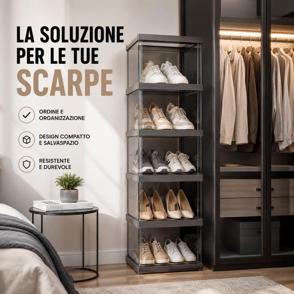  scarpiera a 5 ripiani richiudibile salvaspazio 88x25.5x34.5cm - foto 2