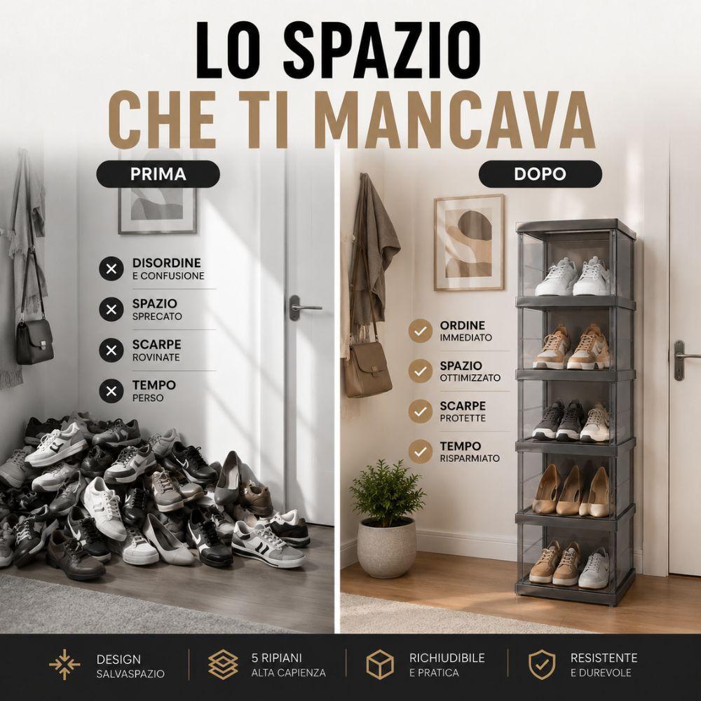  scarpiera a 5 ripiani richiudibile salvaspazio 88x25.5x34.5cm - foto 3