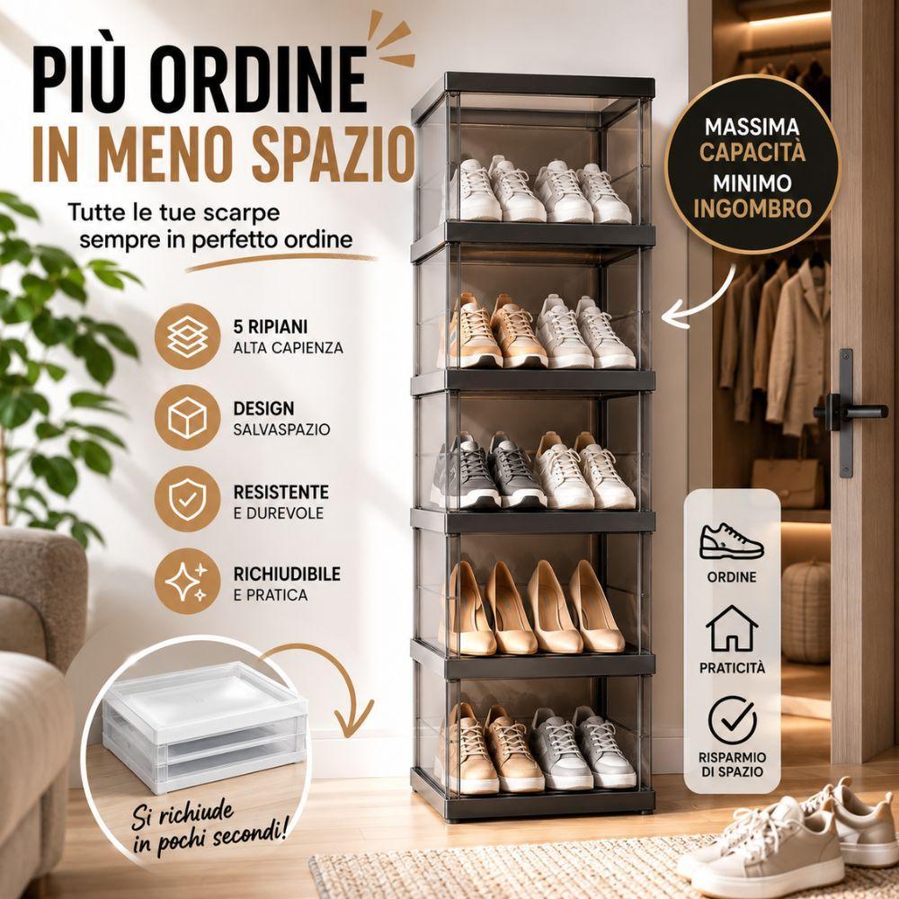  scarpiera a 5 ripiani richiudibile salvaspazio 88x25.5x34.5cm - foto 5