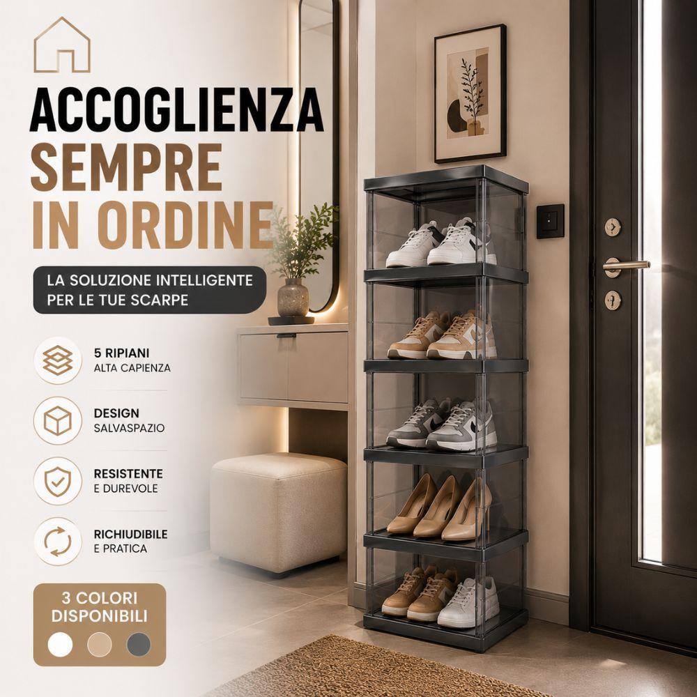  scarpiera a 5 ripiani richiudibile salvaspazio 88x25.5x34.5cm - foto 6