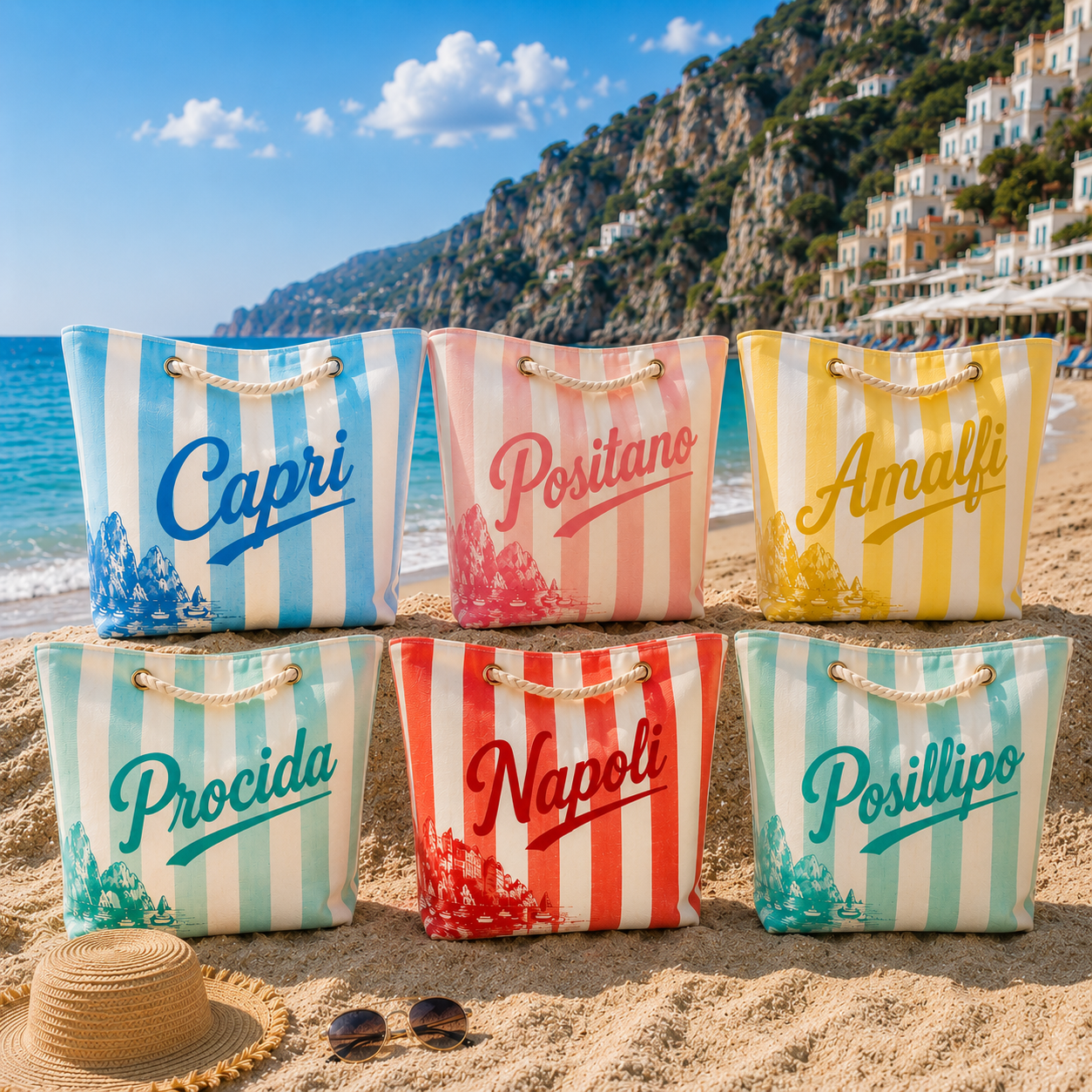  borsa mare a righe con manici in corda 65x50x17 cm - foto 1