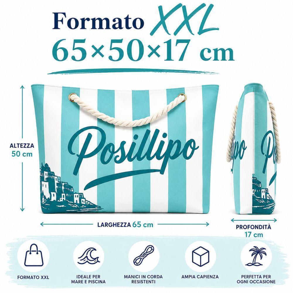  borsa mare a righe con manici in corda 65x50x17 cm - foto 2