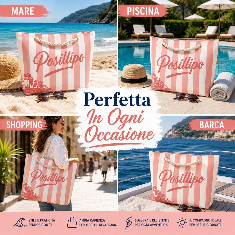 borsa mare a righe con manici in corda 65x50x17 cm - foto 4