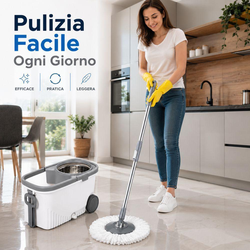 set lava pavimenti con secchio a pedale e ruote 15 litri con mop in microfibra - foto 2 set lava pavimenti con secchio a pedale e ruote 15 litri con mop in microfibra - foto 2