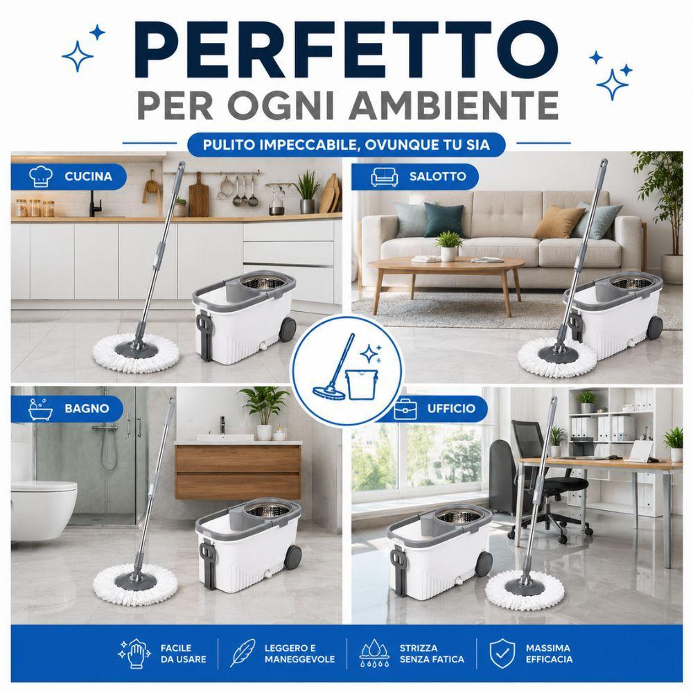 set lava pavimenti con secchio a pedale e ruote 15 litri con mop in microfibra - foto 3 set lava pavimenti con secchio a pedale e ruote 15 litri con mop in microfibra - foto 3