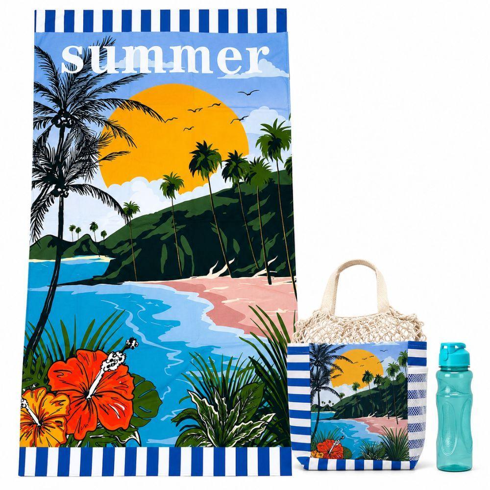  set mare 3 pezzi telo mare maxi borsa porta telo  borraccia riutilizzabile - foto 1