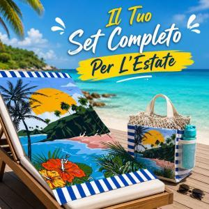 Set mare 3 pezzi telo mare maxi borsa porta telo  borraccia riutilizzabile