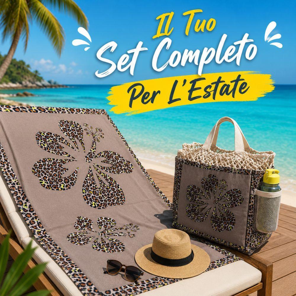  set mare 3 pezzi telo mare maxi borsa porta telo  borraccia riutilizzabile - foto 4