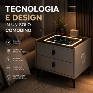 Comodino smart led con ricarica wireless e speaker bluetooth