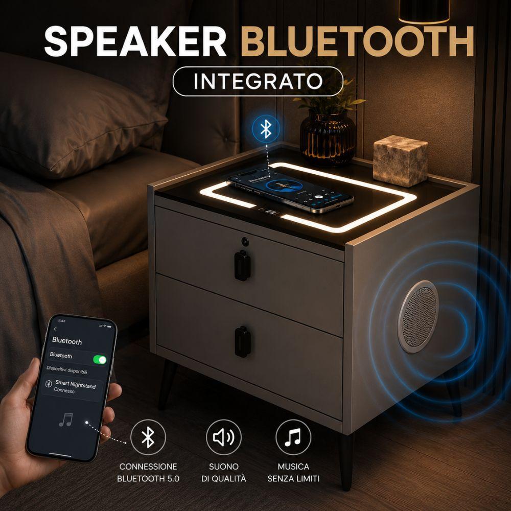  comodino smart led con ricarica wireless e speaker bluetooth - foto 4