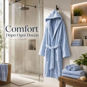 Accappatoio unisex in spugna con cappuccio per adulti morbido assorbente