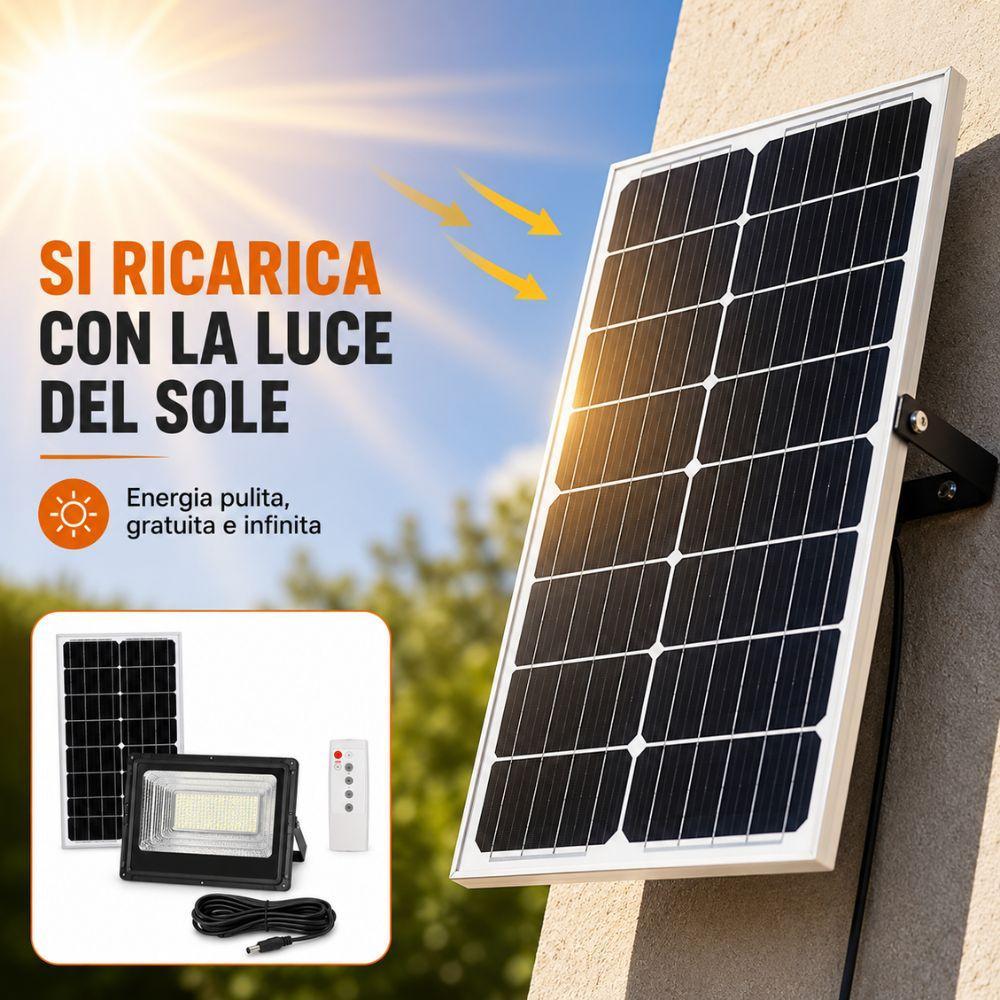  faro led solare da esterno con pannello fotovoltaico telecomando e sensore crepuscolare - foto 3