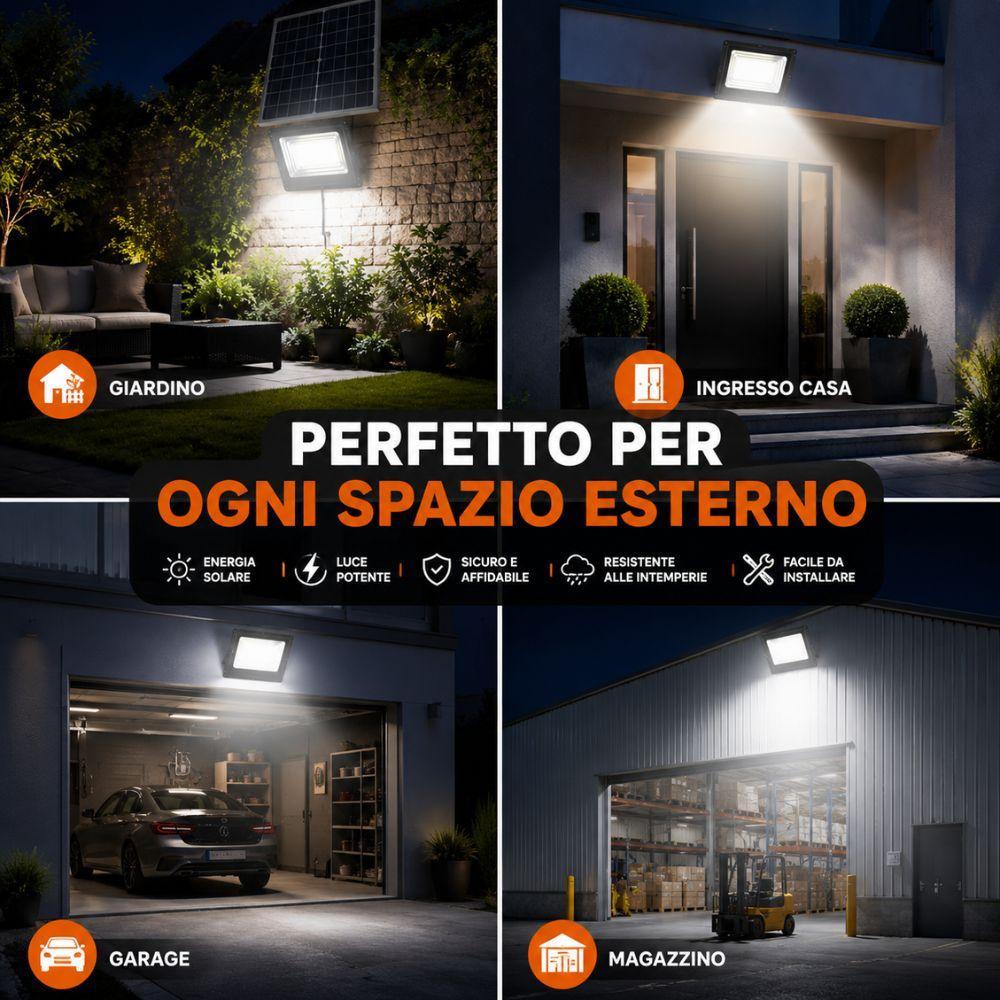  faro led solare da esterno con pannello fotovoltaico telecomando e sensore crepuscolare - foto 4