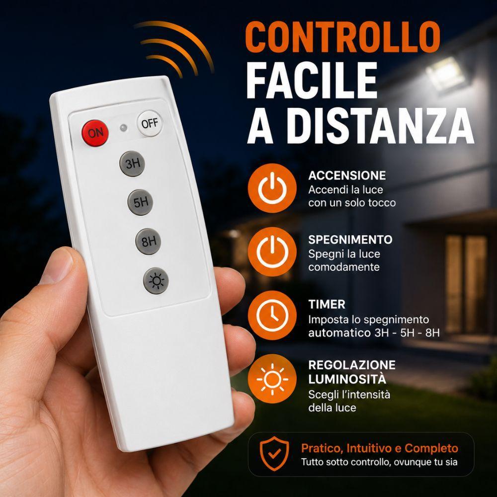  faro led solare da esterno con pannello fotovoltaico telecomando e sensore crepuscolare - foto 5