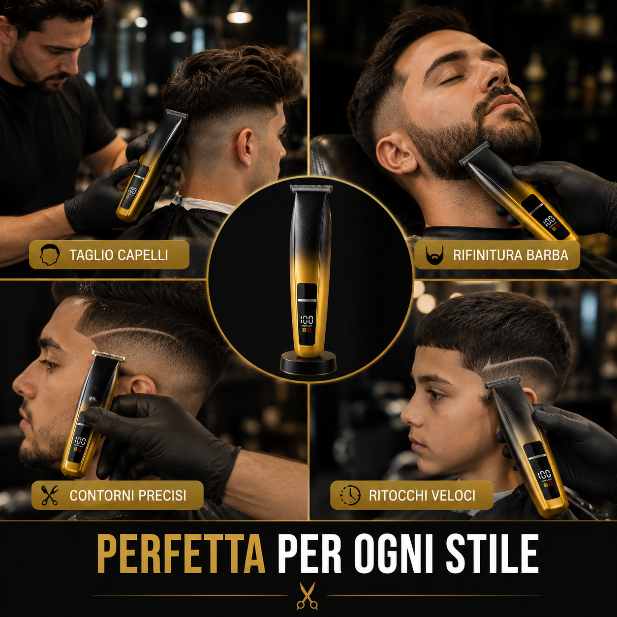 tagliacapelli e regolabarba professionale ricaricabile con display digitale - foto 4 Dettagli di utilizzo: tagli capelli, rifinitura barba, contorni precisi, tagli veloci