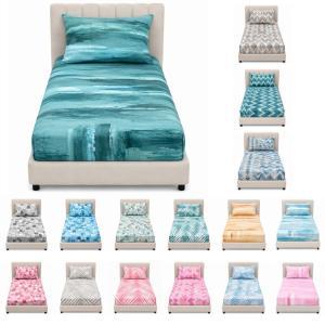 Completo letto singolo 3 pezzi in microfibra fantasia con lenzuolo sopra, lenzuolo sotto con angoli e federa
