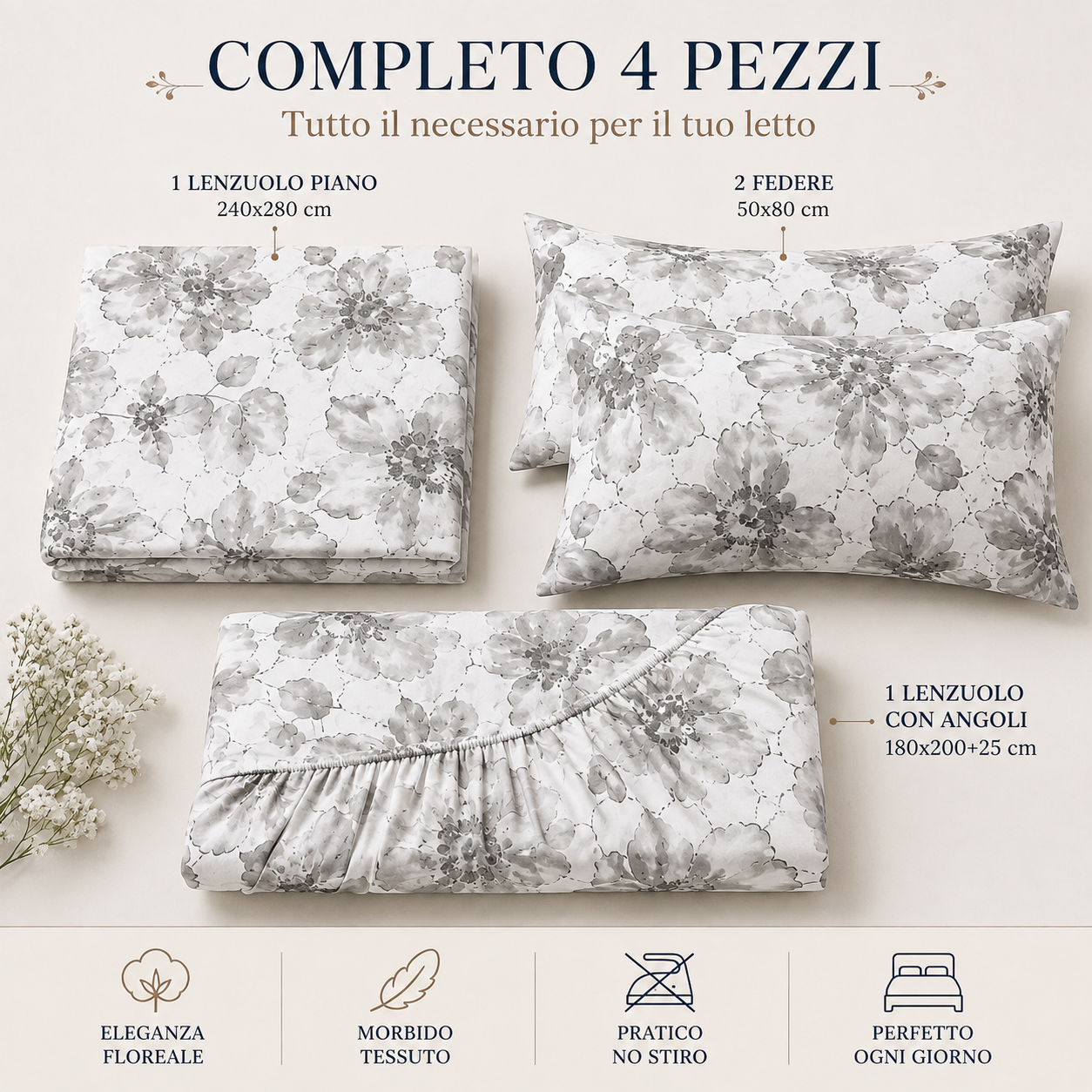  completo letto matrimoniale 3 pezzi in microfibra lenzuolo sopra, lenzuolo sotto con angoli e coppia federe - foto 3