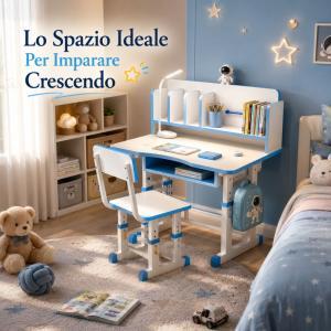 Scrivania regolabile con sedia e libreria integrata