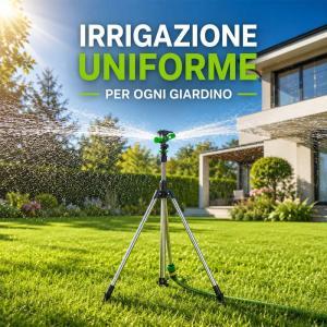 Irrigatore a cavalletto in acciaio con getto rotante regolabile per giardino