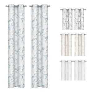 Coppia tende fantasia foglie con 8 anelli 280x290 cm