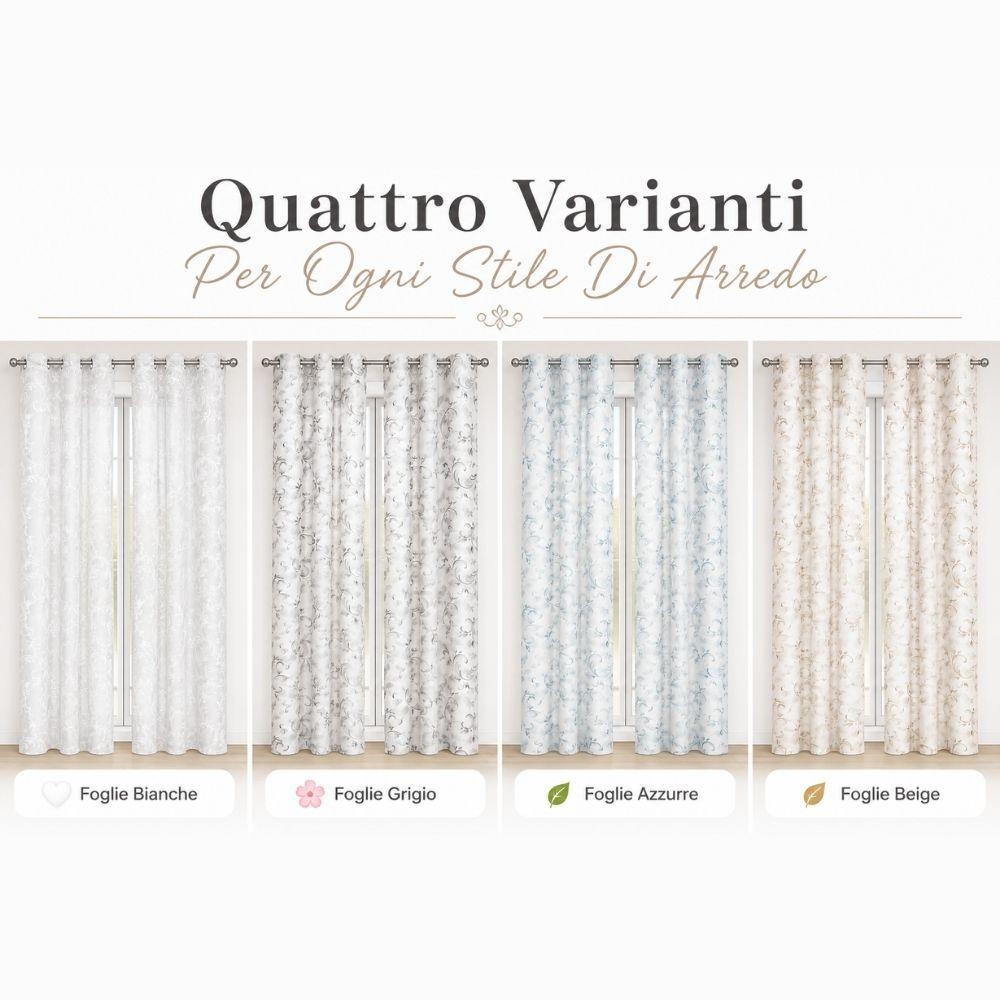 coppia tende fantasia foglie con 8 anelli 280x290 cm - foto 2 coppia tende fantasia foglie con 8 anelli 280x290 cm - foto 2