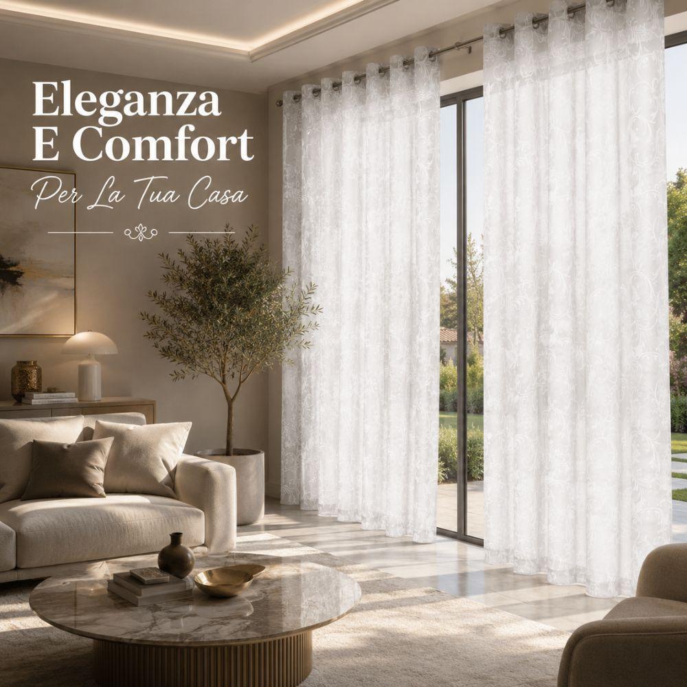coppia tende fantasia foglie con 8 anelli 280x290 cm - foto 3 coppia tende fantasia foglie con 8 anelli 280x290 cm - foto 3