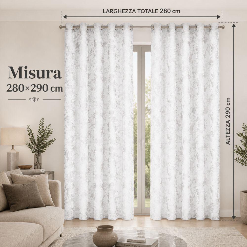 coppia tende fantasia foglie con 8 anelli 280x290 cm - foto 4 coppia tende fantasia foglie con 8 anelli 280x290 cm - foto 4