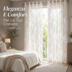 Tenda coppia con anelli fantasia floreale 280x290 cm effetto filtrante