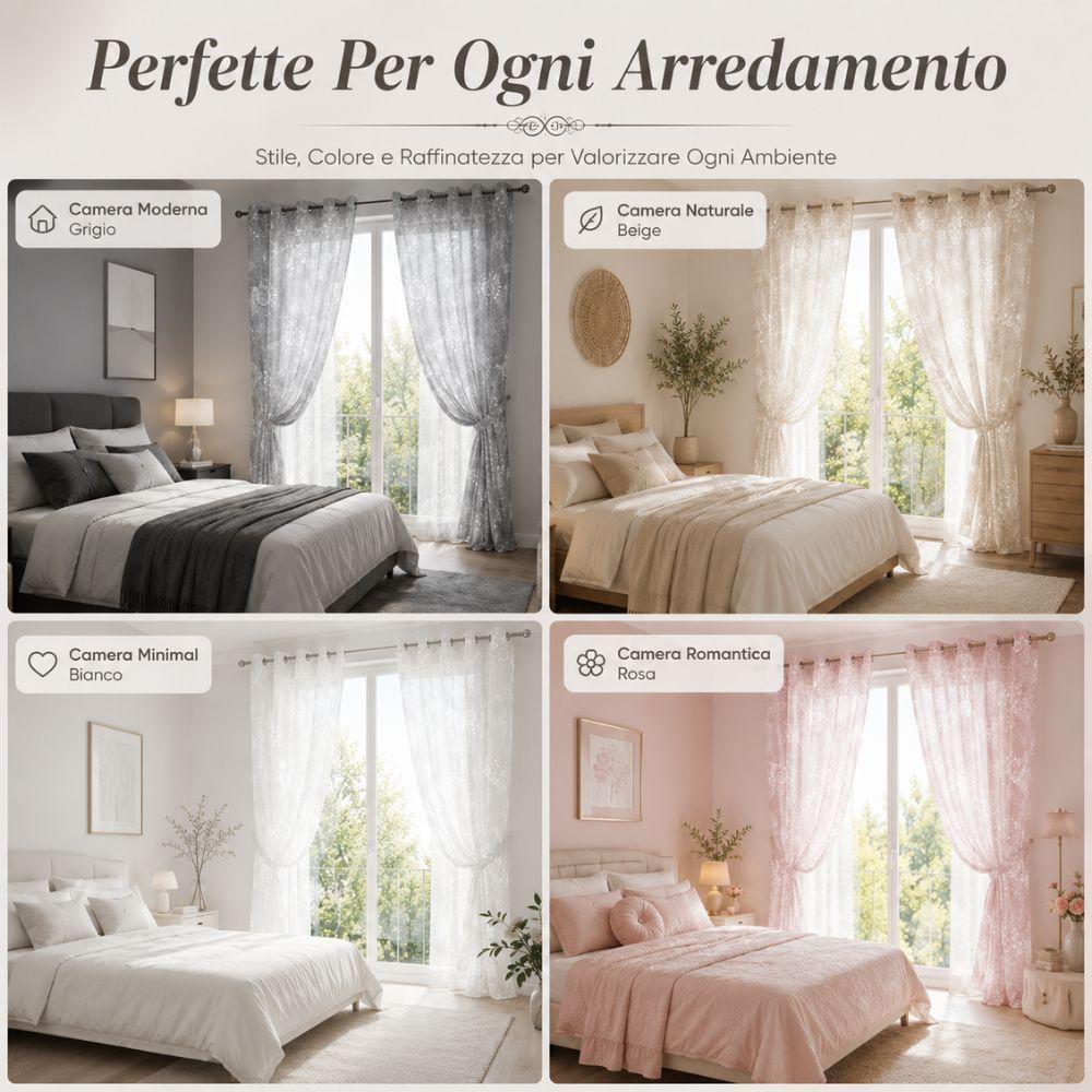 tenda coppia con anelli fantasia floreale 280x290 cm effetto filtrante - foto 5 tenda coppia con anelli fantasia floreale 280x290 cm effetto filtrante - foto 5