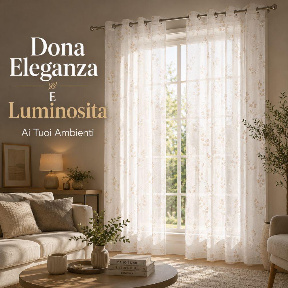 coppia tende semitrasparenti 140x290 cm con 8 anelli fantasia foglie - foto 3 coppia tende semitrasparenti 140x290 cm con 8 anelli fantasia foglie - foto 3