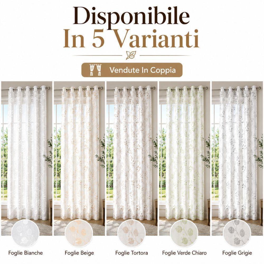 coppia tende semitrasparenti 140x290 cm con 8 anelli fantasia foglie - foto 4 coppia tende semitrasparenti 140x290 cm con 8 anelli fantasia foglie - foto 4