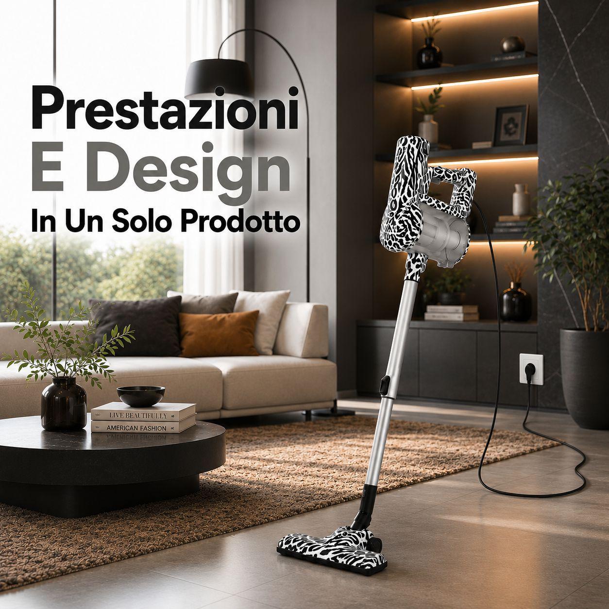 Aspirapolvere verticale con fantasia animalier, design moderno e pratico