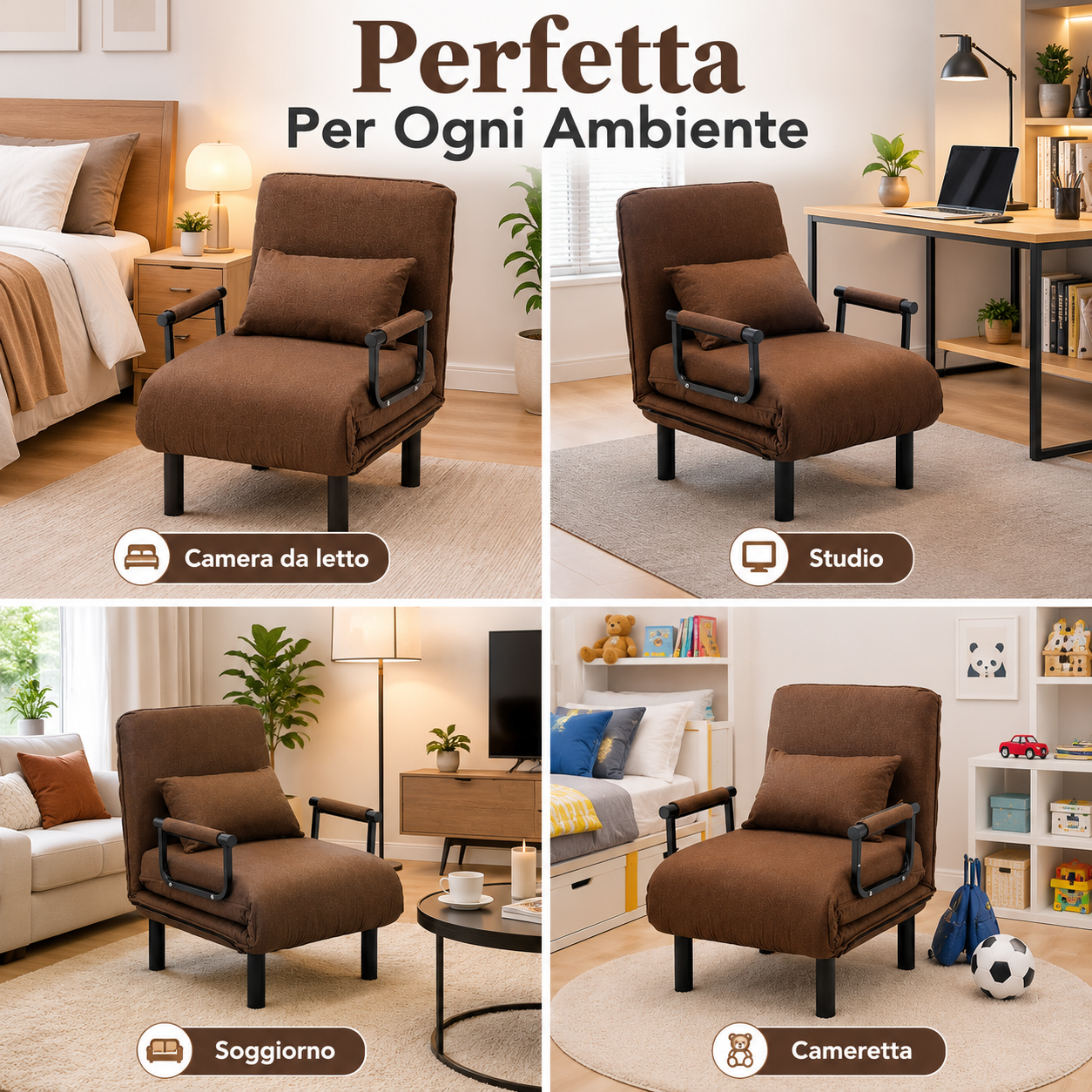  poltrona letto pieghevole con schienale reclinabile e cuscino - foto 4