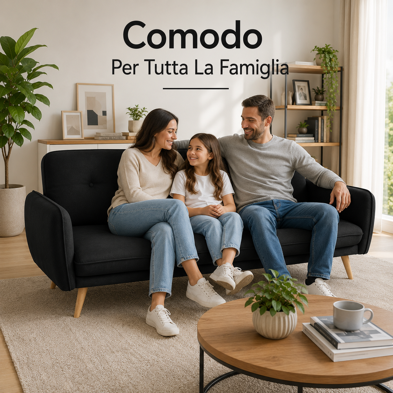divano letto 3 posti moderno in tessuto nero con piedini in legno - foto 5 divano letto 3 posti moderno in tessuto nero con piedini in legno - foto 5