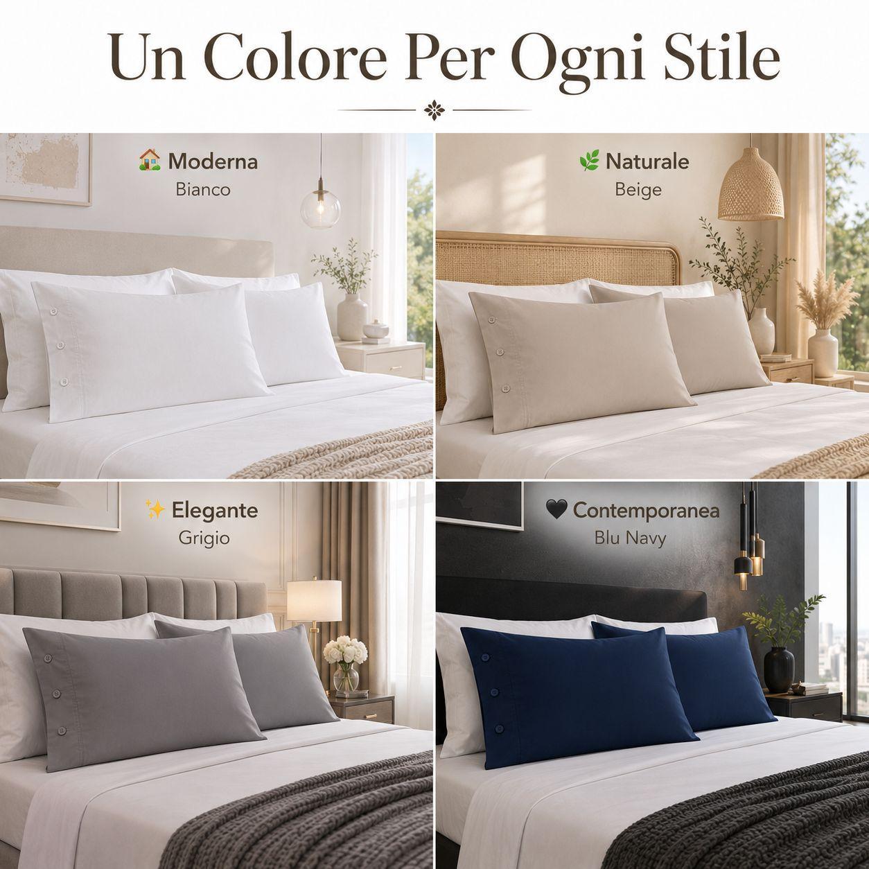 coppia federe con chiusura a bottoni 50x80 cm - foto 3 Federe in quattro varianti di colore su letti diversi