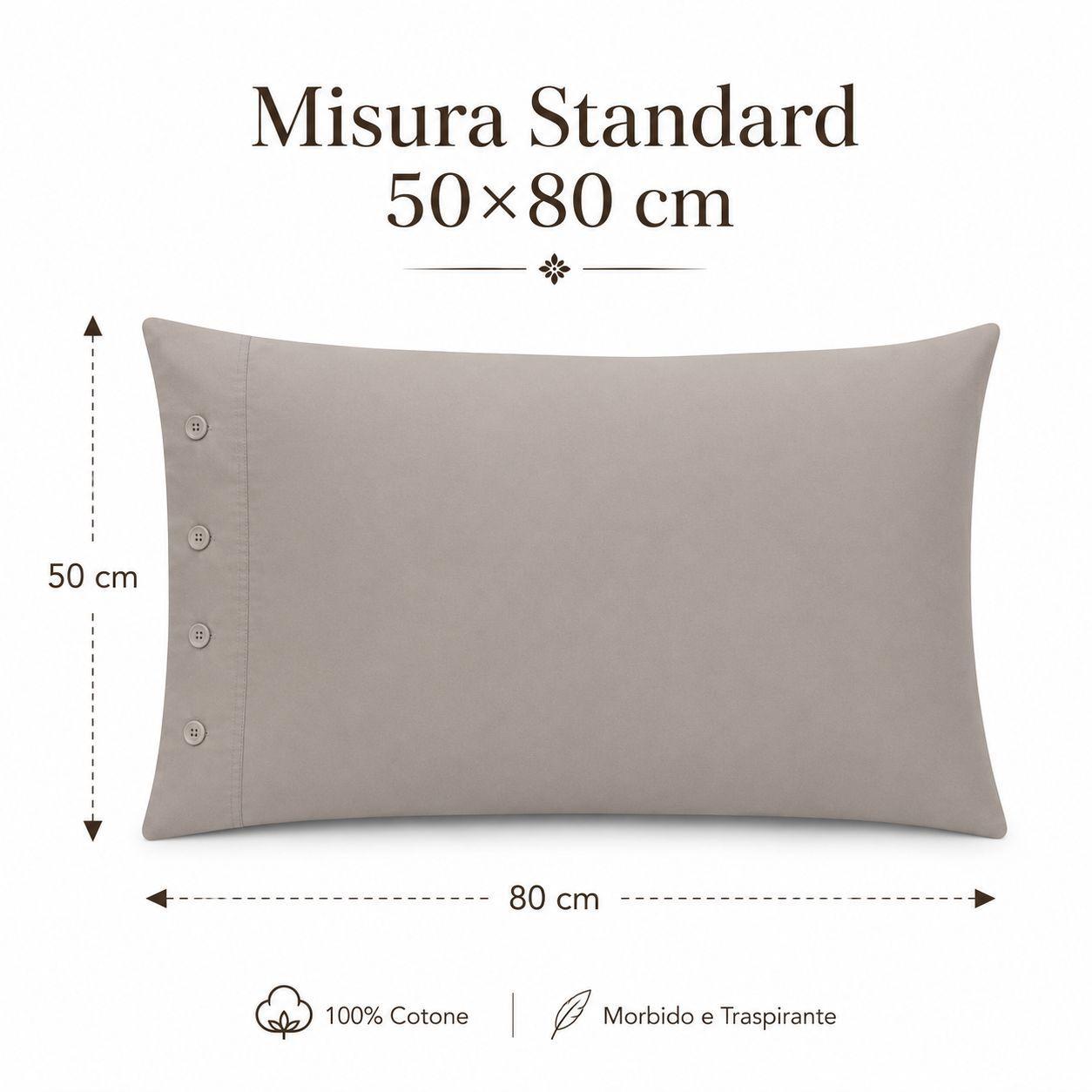 coppia federe con chiusura a bottoni 50x80 cm - foto 4 Federa grigia 50×80 cm, vista frontale con bottoni. 100% Cotone