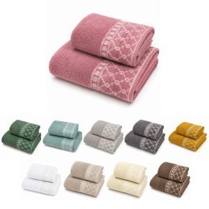 Set asciugamani bagno 2 pz in spugna con bordo jacquard  viso 50×100 cm ospite 40×60 cm