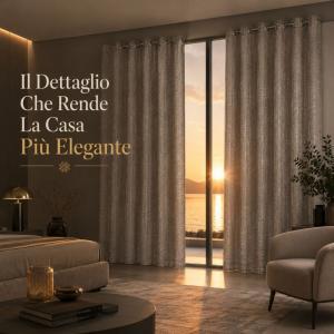 Coppia tende effetto lino jacquard con anelli 140x290 cm