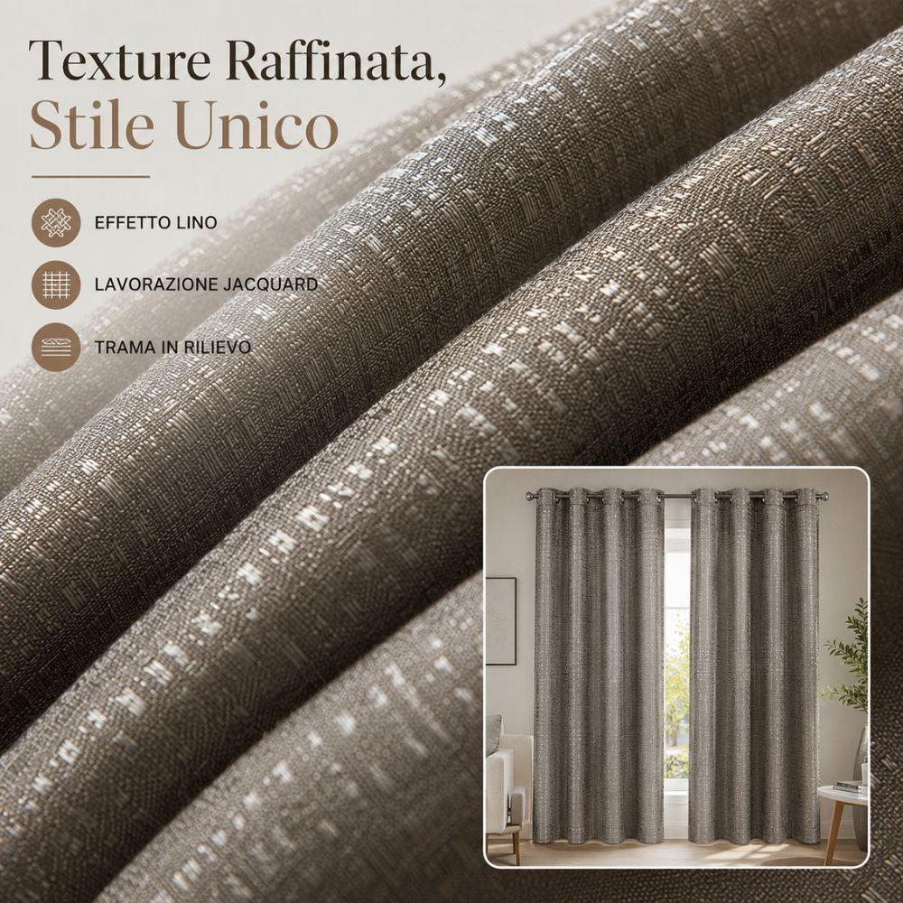 coppia tende effetto lino jacquard con anelli 140x290 cm - foto 3 coppia tende effetto lino jacquard con anelli 140x290 cm - foto 3