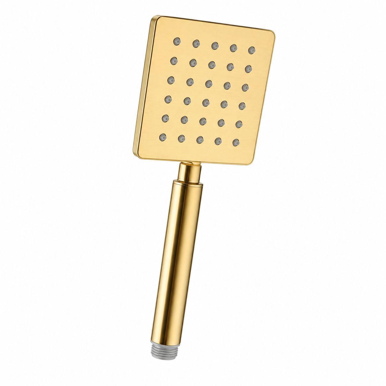 doccetta doccia quadrata oro 3 getti universale a risparmio idrico effetto pioggia massaggio - foto 1 Doccetta doccia quadrata oro con braccio, vista 3/4