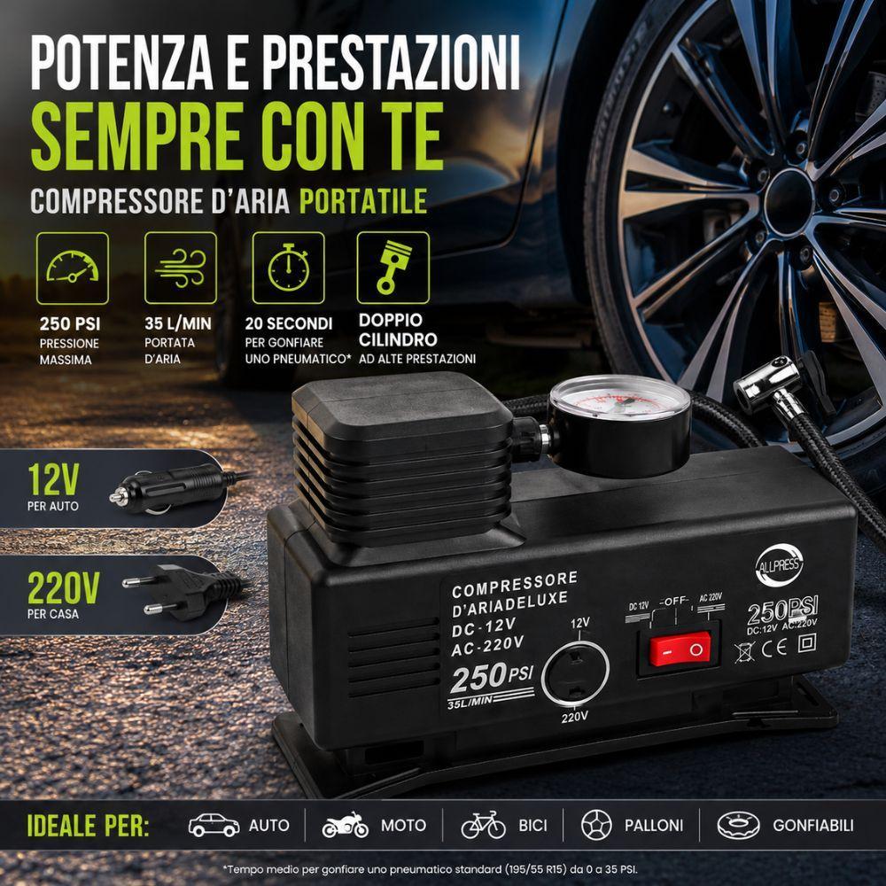 compressore d'aria portatile a doppio cilindro con manometro analogico - foto 2 compressore d'aria portatile a doppio cilindro con manometro analogico - foto 2