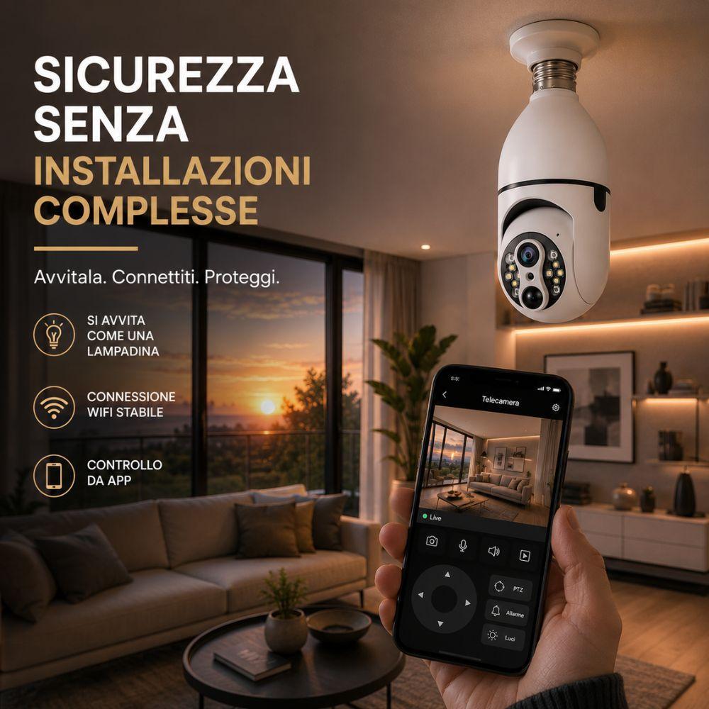 Telecamera in formato lampadina con visione notturna e microfono bidirezionale