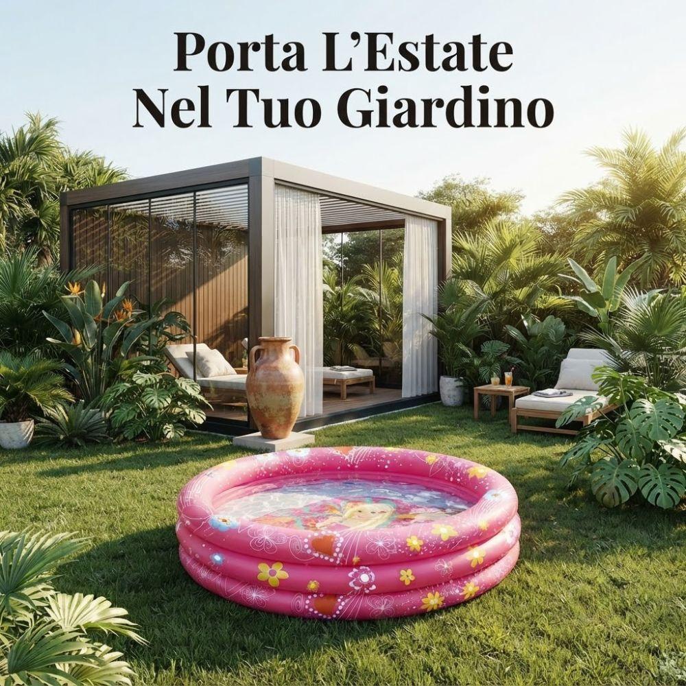 Piscina fuori terra con struttura robusta, vista dall'alto della vasca e bordo