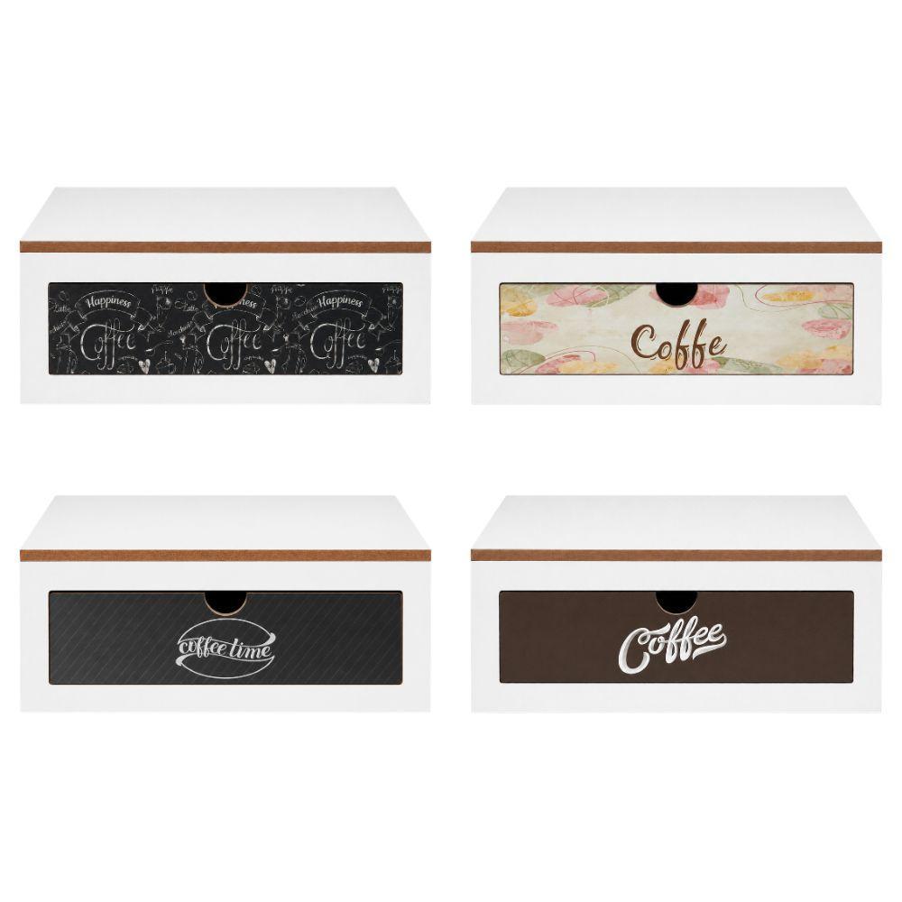 porta cialde in legno con cassetto estraibile 3 scomparti organizer salvaspazio per angolo caffè - foto 1 Quattro varianti di porta cialde con cassetto: bianco 'Coffee' e design lavagna