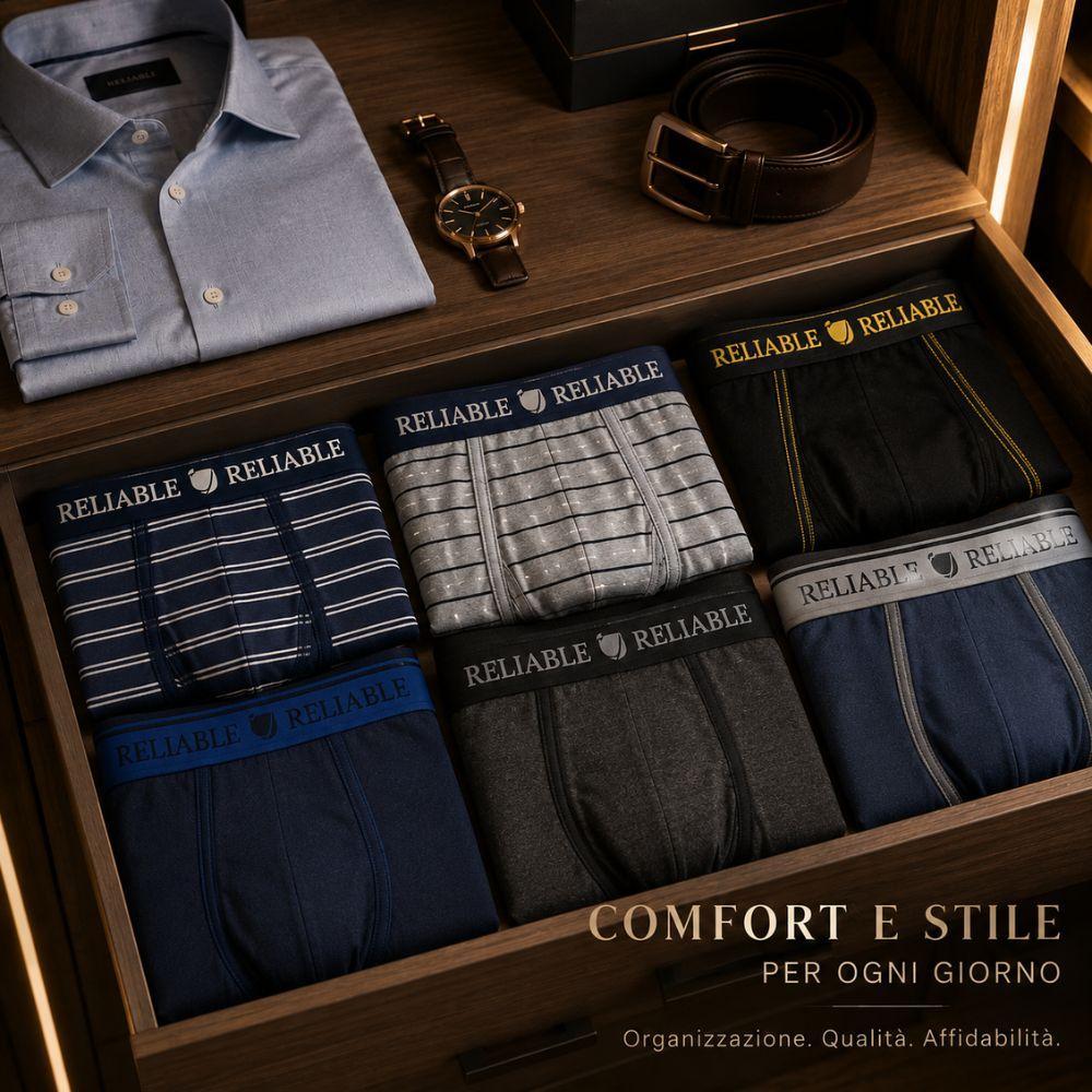 set boxer uomo multipack 6 pz comfort quotidiano - foto 2 Set 6 boxer uomo multipack in confezione regalo con marchio RELIABLE visibile
