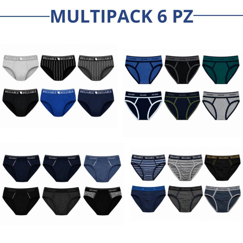 Multipack 6 slip uomo in diverse varianti di colore disposte in griglia